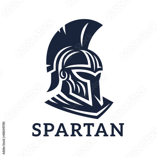 Spartan warrior logo. Gladiator soldier symbol. Knight helmet icon. Roman centurion security emblem. Vector illustration.