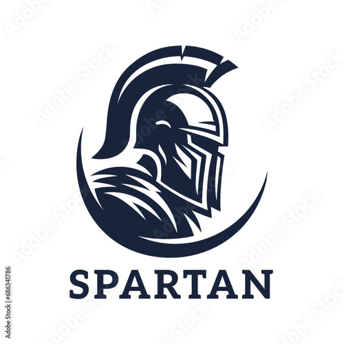Spartan warrior logo. Gladiator soldier symbol. Knight helmet icon. Roman centurion security emblem. Vector illustration.