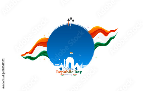 Poster design of Indian republic day with india gate and monuments of india.