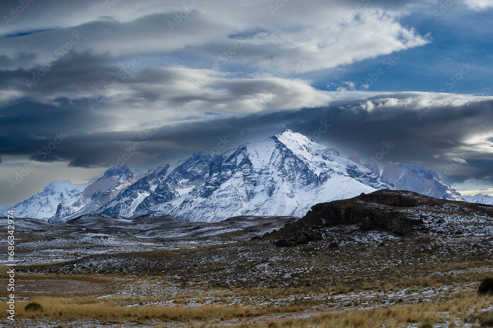 Fototapeta premium Mountain landscape environment, Torres del Paine National Park, Patagonia, Chile.