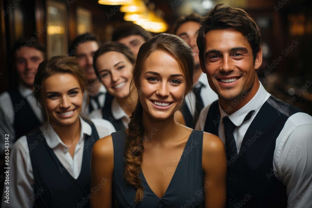 portrait of smiling waiters at the restaurant