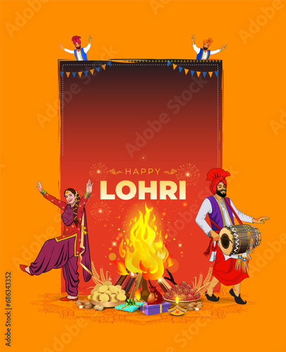 Background of Indian sikh festival Happy Lohri celebration.