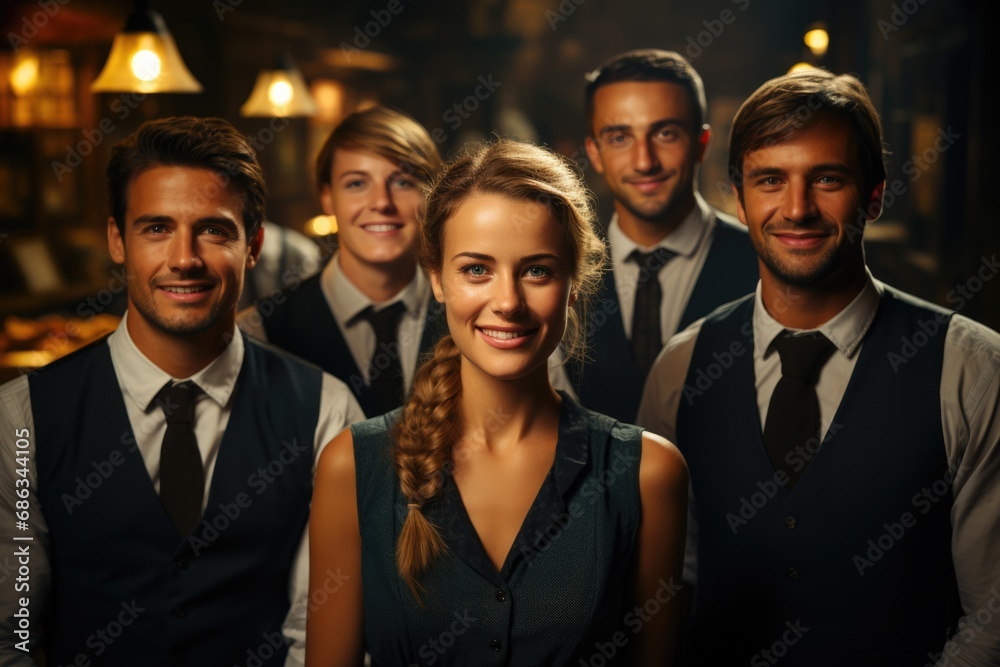 portrait of smiling waiters at the restaurant portrait of smiling waiters at the restaurant