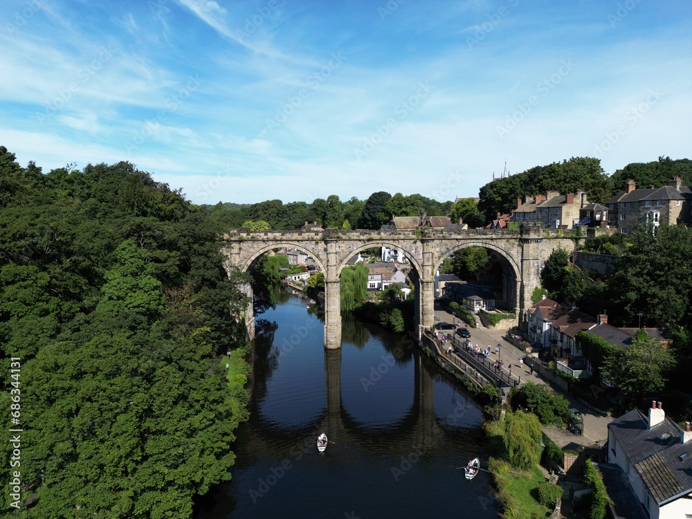 Drone Aerial Image of Knaresborough Viaduct over river Nidd in North Yorkshire UK