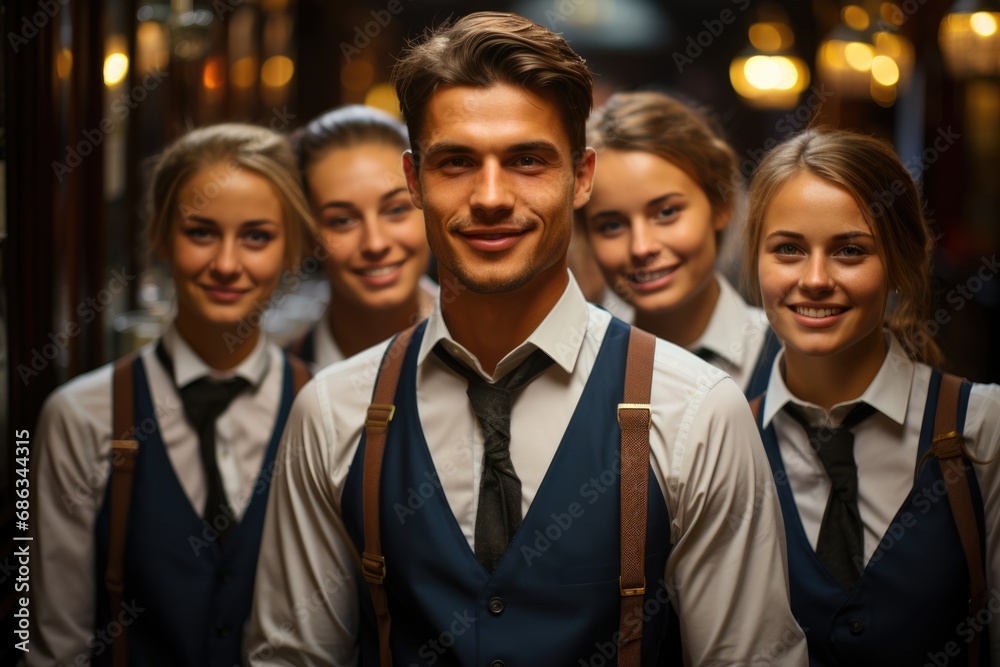 portrait of smiling waiters at the restaurant portrait of smiling waiters at the restaurant