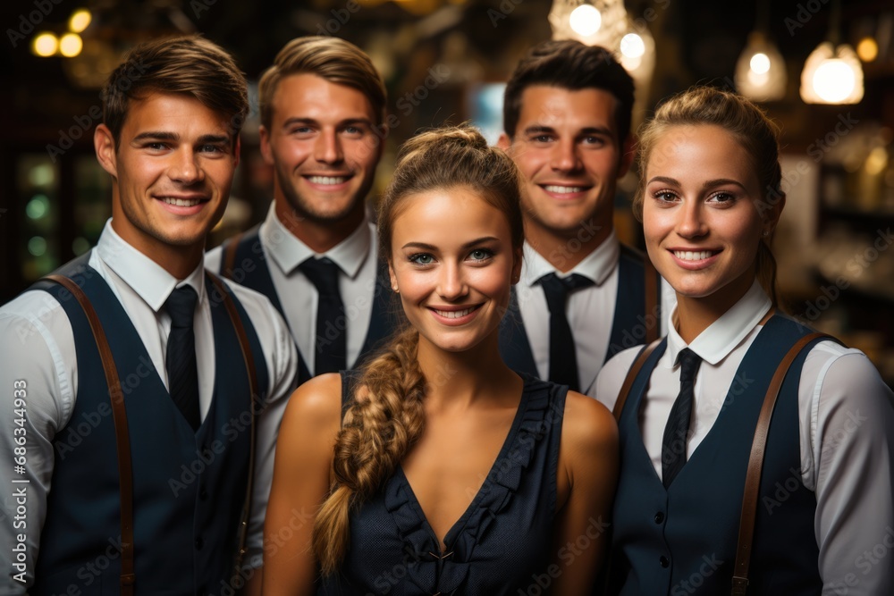 portrait of smiling waiters at the restaurant portrait of smiling waiters at the restaurant