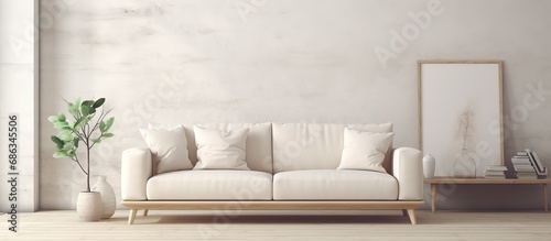 illustration of a minimalistic Scandinavian living room with a white sofa