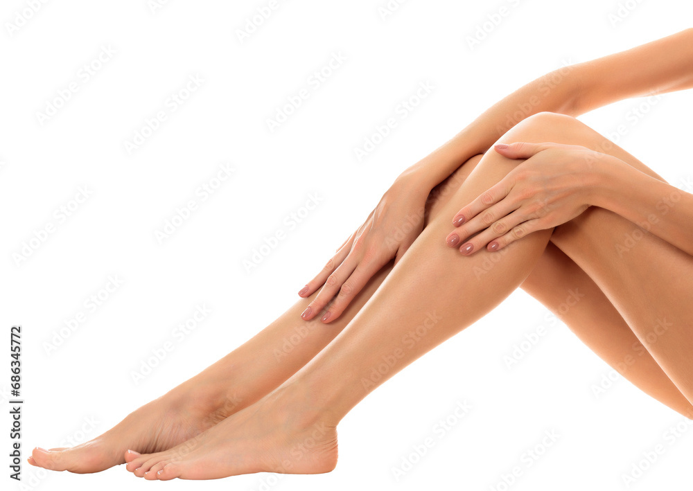 Beautiful smooth and shaved woman's legs. Skincare treatment concept Beautiful smooth and shaved woman's legs. Skincare treatment concept