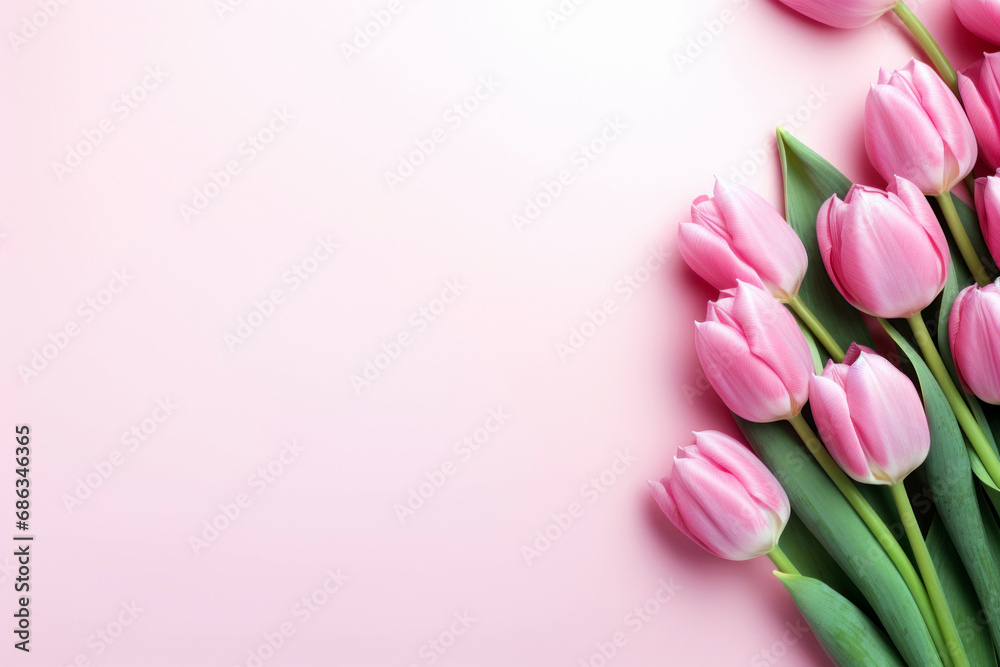 Fresh flower composition, bouquet of bi-color pink tulips, isolated on pink background. Valentine's day, International Women's day, Mother's day greeting concept. Copy space, close up, flat lay. Fresh flower composition, bouquet of bi-color pink tulips, isolated on pink background. Valentine's day, International Women's day, Mother's day greeting concept. Copy space, close up, flat lay.