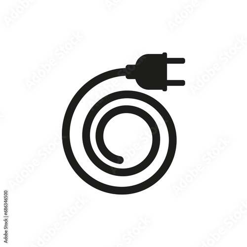 Electrical power plug with a long round wire. Vector illustration.