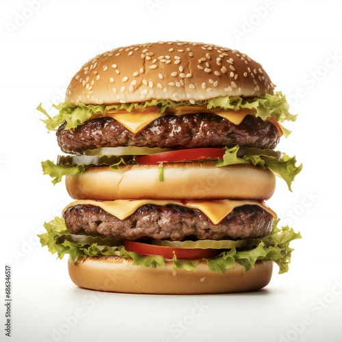 three step burger in white background
