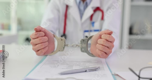 Doctor in handcuffs arrest and medical negligence photo