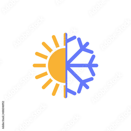Symbol of any season. All-season sign. Sun and snowflake icon together. Winter, summer and and all weather. 