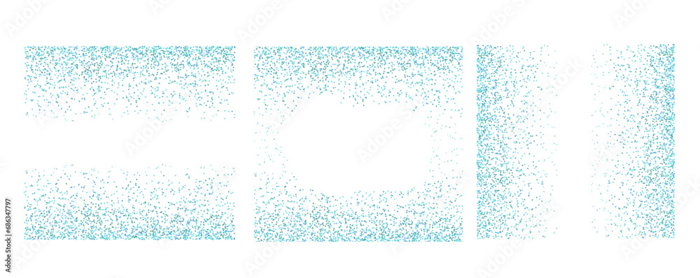 set of square frames of blue glitter snow sparkles