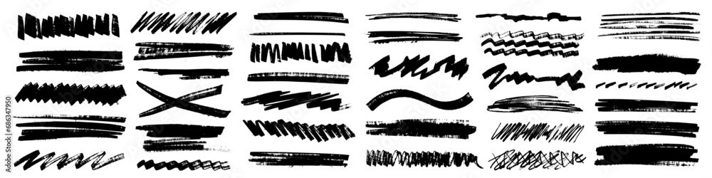 Charcoal pencil scribble stripes and bold paint shapes. Childrens crayon or marker doodle rouge handdrawn scratches. Vector illustration of squiggles in marker sketch style - obrazy, fototapety, plakaty 