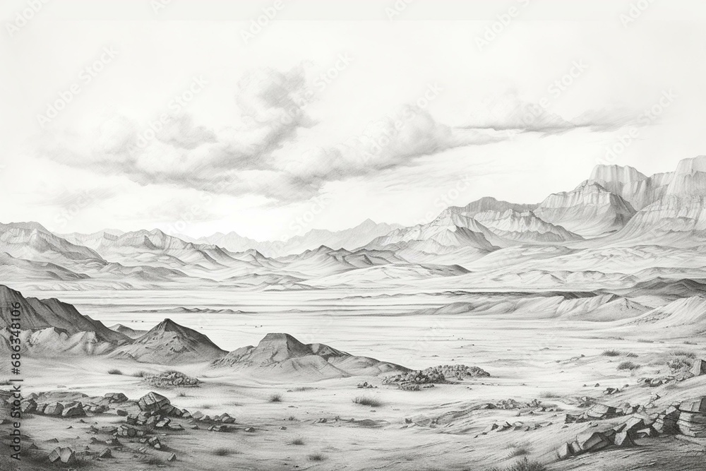 Drawing of mountains. Generative AI