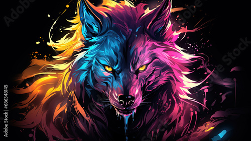 Colorful Lone Wolf. Vivid Beast. © wojciech