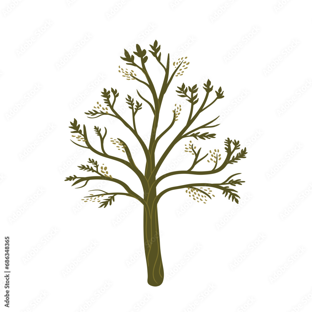tree with flying leaves on a white background. tree drawing tree with flying leaves on a white background. tree drawing