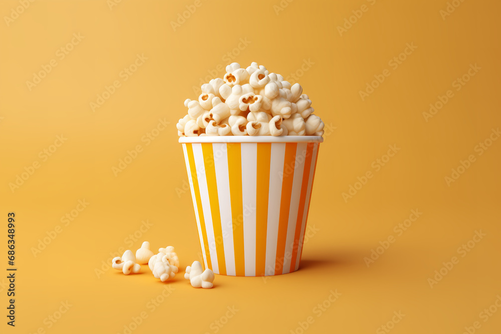 A 3D clay art-style illustration of a clay-textured popcorn bucket, against a simple solid background
