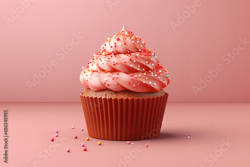 A 3D clay art-style illustration of a clay-textured cupcake with sprinkles, against a simple solid background