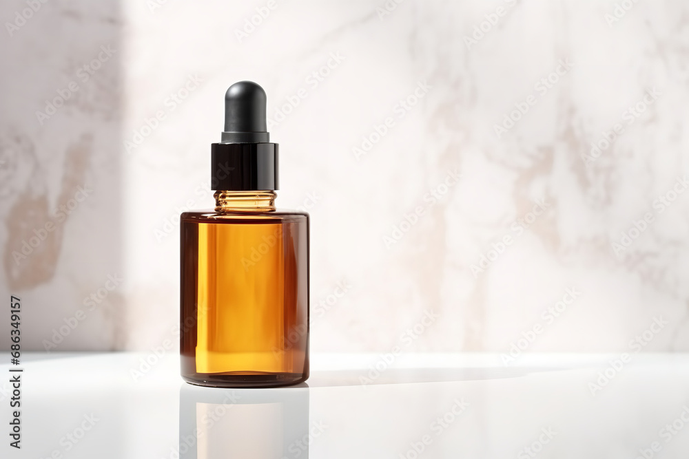 Brown glass bottle with cosmetic oil Brown glass bottle with cosmetic oil