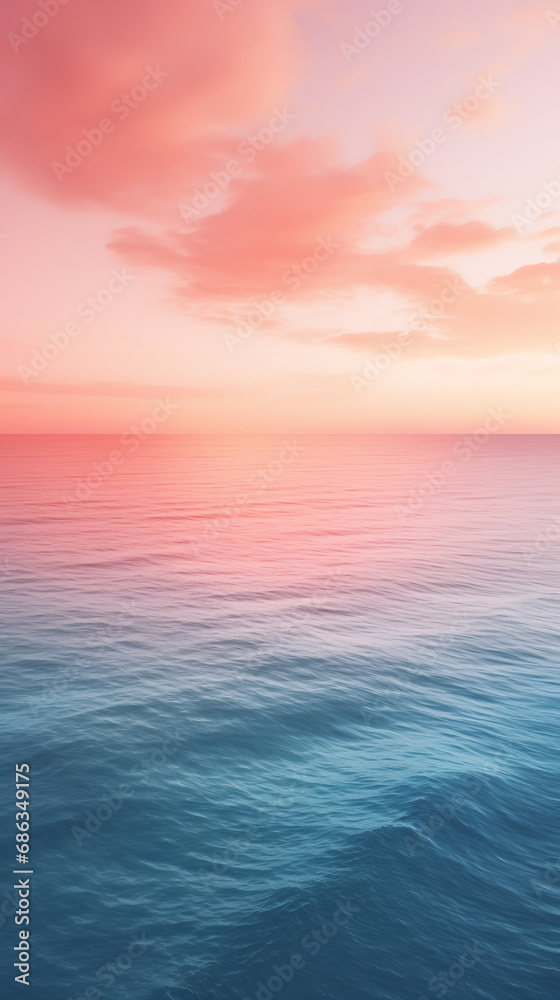 Capture the elegance of a minimalist seascape during sunset with a drone, showcasing the gentle waves and a pastel-colored sky, using a soft film style for a calming and sophisticated mobile wallpaper