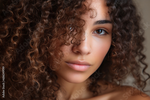 Close up Woman with dry frizzy and thirsty natural curly hair