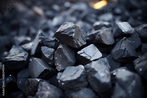 Focusing on cold raw coal nuggets with soft focus exclusion of background photo