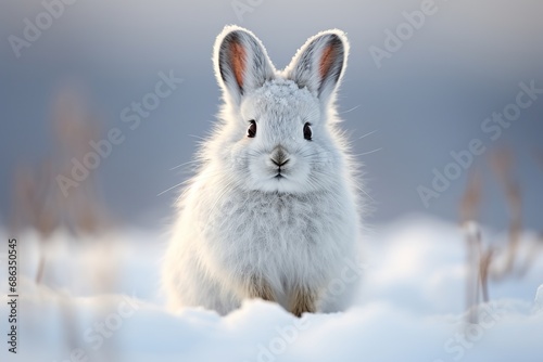 Curious Arctic Hare with Fluffy Coat and Inquisitive Gaze