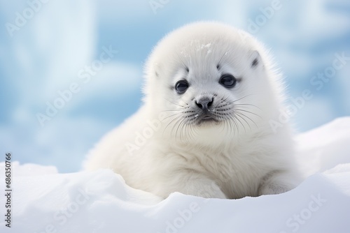 Playful Harp Seal Pup on Pure White Ice