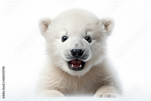 Playful Polar Bear Cub Isolated on a White Background