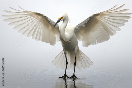 Serene snowy egret spreads its wings and prepares to fly photo