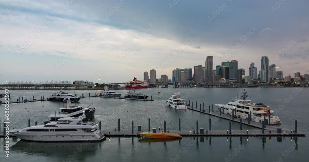 Timelapse Lockdown Beautiful Biscayne Bay And High-Rise Buildings At Sunset - Miami, Florida Timelapse Lockdown Beautiful Biscayne Bay And High-Rise Buildings At Sunset - Miami, Florida