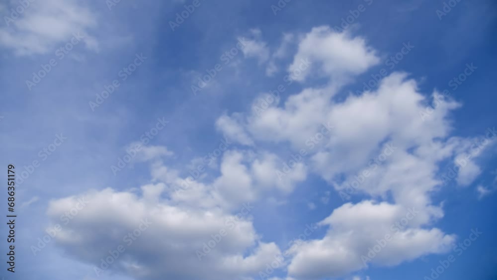 Light white clouds fly across a bright blue sky. Clear sky at sunny summer afternoon. Spring cloudscape background. Copy space Light white clouds fly across a bright blue sky. Clear sky at sunny summer afternoon. Spring cloudscape background. Copy space