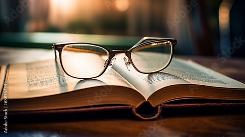 A pair of eyeglasses on an open book, hinting at a moment of relaxation and intellectual engagement.
