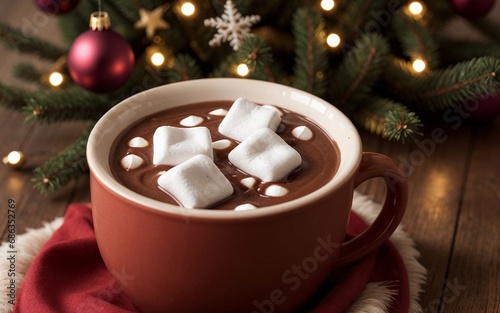 A mug of hot Christmas chocolate or coffee