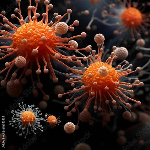 AI generated illustration of a virus, featuring its intricate structures and detailed components