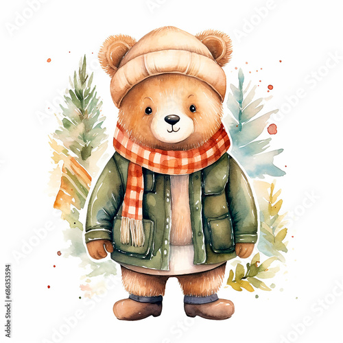 lindo oso del bosque vestido con ropa de invierno agua photo