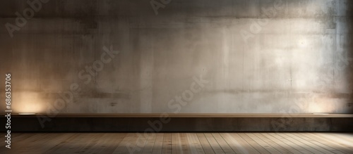 Abstract light in an empty room with a concrete wall and wooden floor © Vusal