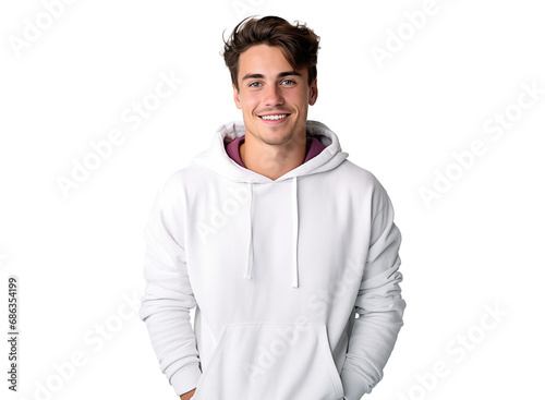 portrait of a happy teen boy with a friendly smile in white clothes, pleasant, cheerful, positive joyful person