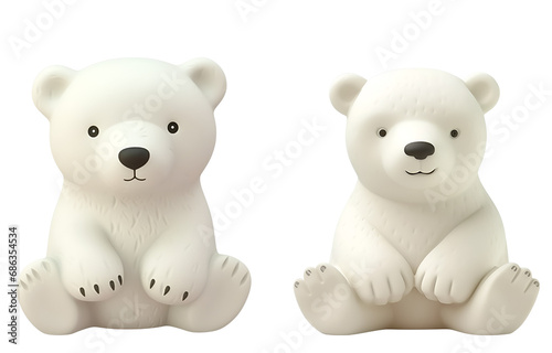 Cute Polar Bear Bath Toys for Kids: A 3D Rendered Plastic Style Set, Isolated on Transparent Background, PNG