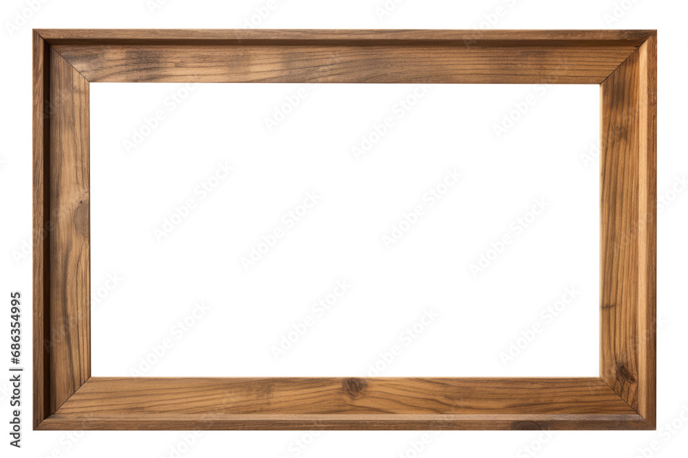 Wooden picture frame isolated on transparent background. - obrazy, fototapety, plakaty 