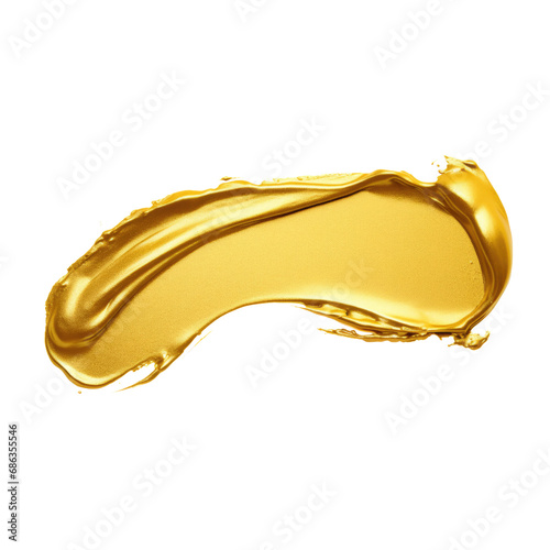 Golden paint brush stroke isolated on transparent background.