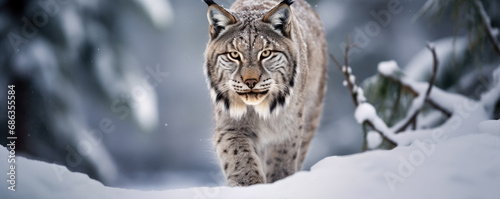 A lonely lynx in the winter forest