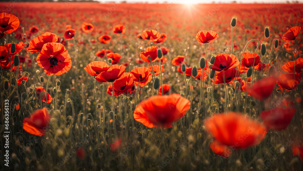 Obraz premium Beautiful field with poppies flowers