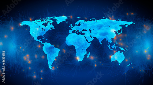 Aquecimento global em rascunho artístico, destaca interconexão climática em fundo azul.