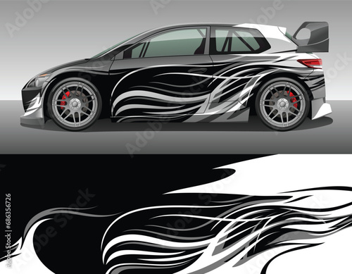 Car wrap vinyl racing decal ornament. Abstract curve striped sport background design print template. Vector illustration. photo