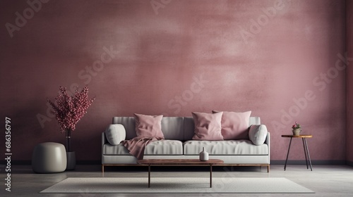 A plain wall in dusty rose  with a velvety texture adding a touch of sophistication to the room.
