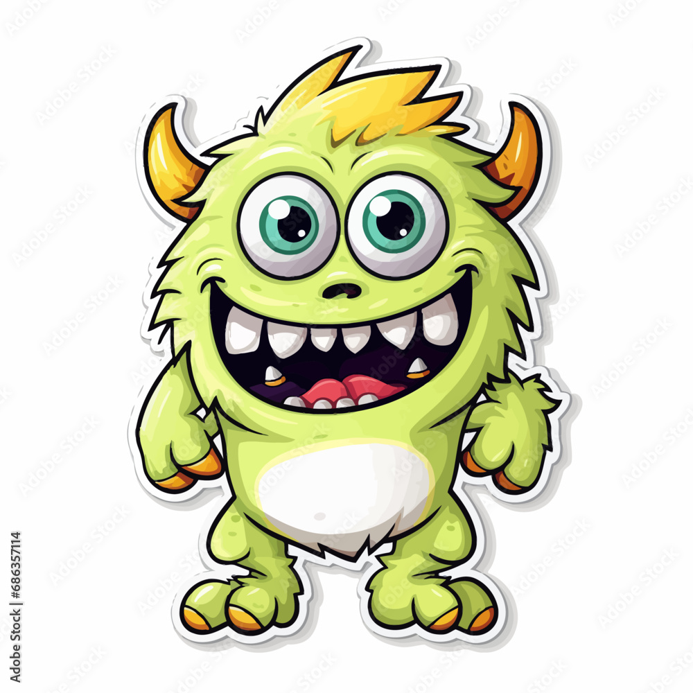 Cartoon cute monster stiker, white background Cartoon cute monster stiker, white background