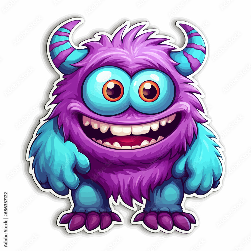 Cartoon cute monster stiker, white background